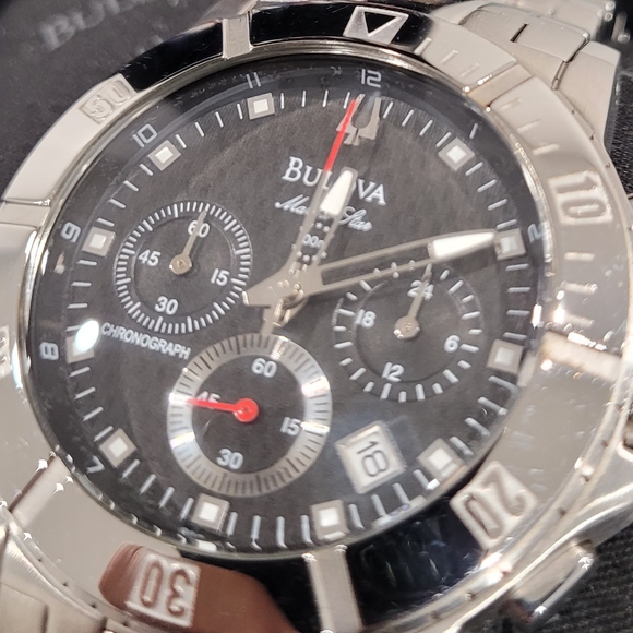 Bulova Marine Star Chronograph Date Black Dial Stainless Steel Men's Watch 96G51 - Picture 11 of 12
